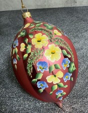 RARE - Christopher Radko - Red Bauble Ornament with Hand Painted Flowers picture