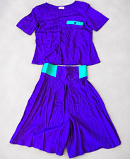 Vintage 80s Purple Teal 2 Piece Culotte Set Union Made ILGWU Medium picture