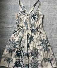 VGUC Anthropologie Leifsdottir Teal Palm Tree Toile A-Line Dress de Jouy Gray 4 picture