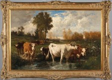 Handmade Old Master-Art Antique Oil Painting Animal Portrait cows on canvas picture