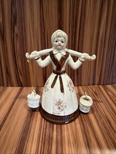 Vintage Lefton Taiwan Dutch Girl Figurine Carrying Hanging Baskets Ceramic 7” picture