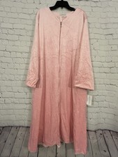Miss Elaine Robe Womens 2X Pink Floral Velour Zip Front Kaftan Sleep NEW $72 picture