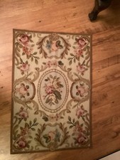 Vintage Needle Point French Aubusson Style Rug 24” X 35.5”  Floral Roses picture