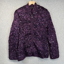 Adressing Jacket Womens Medium Purple Metal Silver Sequin Crinkle Embellished picture