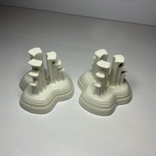 Vintage Fiesta Homer Laughlin Pyramid Tripod WHITE Candlestick Holder Lot 2 picture
