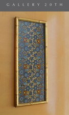 SUPER ART NOUVEAU FLOWERS TEXTILE ORANGE BLUE VTG 1900S TAPESTRY DECOR ANTIQUE picture