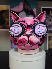 Hand Painted OOAK Pink Cat Head Mini Portable Bluetooth Speaker with Light eyes picture