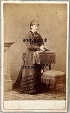 CDV SHEERNESS ON SEA LADY BY WRIGHT ANTIQUE PHOTO FASHION DRESS RARE CHAIR picture
