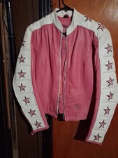 Girls Unik Premium Pink And White Leather Riding Jacket With  Zip-in/out Insert picture
