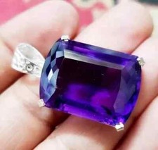 45 Ct+ Natural Purple Amethyst Pendant 925 Solid Silver Solitaire HG Gemstone picture