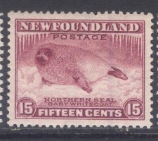 NEWFOUNDLAND 195 1932 1ST RESOURCES DEFINITIVES 15c MAGENTA HARP SEAL PUP VF MPH picture