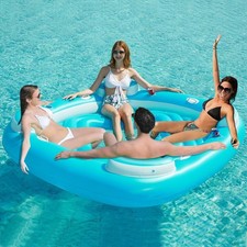 XL Inflatable Floating Island 4 Person Pool Raft Party Lounge with Cup Holders picture