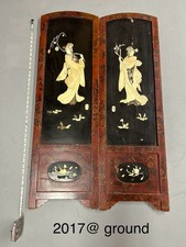 19th Century Diminutive Japanese Lacquered Two Panel Carved Screen picture