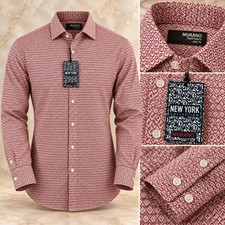 Murano Button Down Shirt Mens M Red White Geometric Slim Fit Liquid Luxury NWT picture