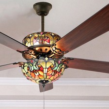 Tiffany Style Stained Glass Ceiling Fan Beautiful Spice Colors 52in - Pull Chain picture