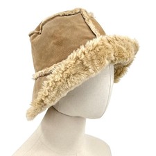 Vintage Y2K Wilsons Leather Maxima Beige Genuine Suede Faux Fur Bucket Hat picture