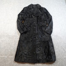 Genny Coat Womens Extra Small Black Vintage Faux Fur Long Button Front Designer picture