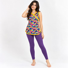 Womens 2 Piece Colorful Sleeveless Tunic & Purple Leggings Set S/M Small Medium picture
