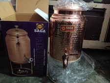 Pure Hammered Copper Water Dispenser With Stand 5 Ltr. Copper Matka Tank Vessel picture