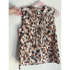 J. Crew Sleeveless Pintuck Camisole Abstract Spot Print Cream Brown Black Size L picture