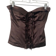 Arden B Brown Silk Blend Strapless Ruffle Corset Top Coco Y2K Size M Boning picture