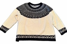 Talbots Women's Plus 2X Ivory Black Geometric Knit Crewneck Pullover Sweater picture