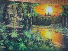 Original Signed Sereiroith Angkor Wat Oil & Acrylic Painting - Massive 56