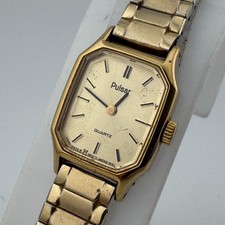 VTG Pulsar Quartz Watch V230-5290 Women Gold Tone Rectangle Stretch New Battery picture