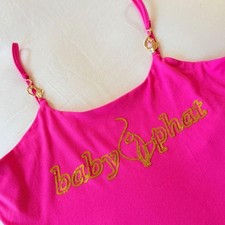Baby Phat Hot Pink Gold Sequin Logo Cami Top XL McBling Y2K Camisole picture