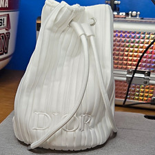 Dior White Drawstring Bucket Bag Logo Small Women’s Shoulder Strap Silver picture