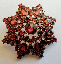 Vintage Czechoslovakia Bohemian Garnet Red Stone Cluster Brooch 1.5” picture