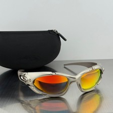 Oakley Plate Cyber Y2K Vintage Style Sunglasses Silver Metal Ruby  Fire Sung Fit picture