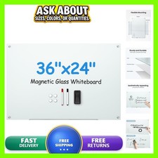 VUSIGN Magnetic Glass Dry Erase White Board, 24