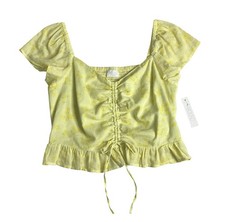 Abound Top Womens M Yellow Floral Ruched Crop Milkmaid Cottagecore Smocked Back picture