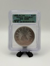 1902 Mo AM Mexico 1 Peso AU50 ICG .903 Silver Cap & Rays KM#409.2 RARE  picture
