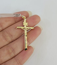 Real 10k Yellow Gold Pendant INRI Jesus Cross Crucifix Charm Religious, Solid picture