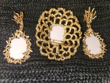 Rare Vintage Signed Panetta Brutalist Caged Faux Coral  Brooch & Earrings  picture