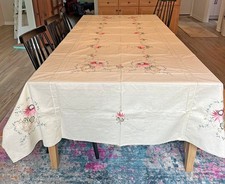 beautiful Vintage handmade embroidery tablecloth and 12 napkin set picture
