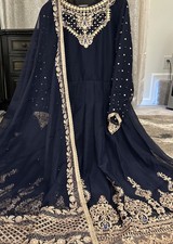 Pakistani Indian  anarkali Embroidered Chiffon Long Duppatta Bust 42  picture