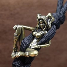 Vintage Brass Girl Figure Paracord Bead DIY Lanyard Pendant Keychain Charm picture