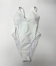 TA3 HI CUT PLUNGEY ONE PIECE SWIMSUIT WHITE SWIM SIZE LARGE L SHORT NEW picture