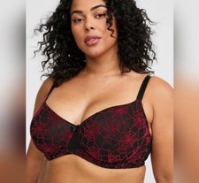 NWT Torrid Black/Red Allover Spiderwebs Balconette Unlined Flocked Mesh Bra 42C picture