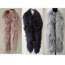 Real Mongolian Lamb Fur Scarf Shawl Wraps Long Double Sides Fur Pink Black Grey picture