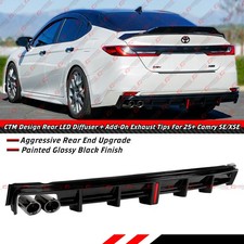For 2025-26 Toyota Camry SE XSE CTM Gloss Black LED Rear Diffuser + Exhaust Tips picture