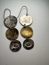 Vintage Marjorie Baer MB SF Signed Mixed Metal 3 Tier Cascading Disc Earrings picture