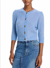 Vanessa Bruno DESIA Blue Mohair Silk Knit Button-Front Cardigan Sweater M 3/4 picture