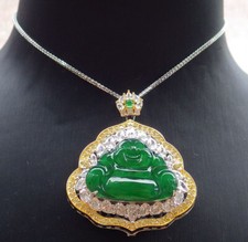 Video Certified Icy Green Silver 925 A JADE Jadeite pendant Buddha God 403025 VS picture