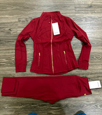MULTIPLE SIZES Burgundy Lululemon Jacket Gold Nulu & Align Pant 25” Set picture