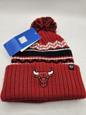 '47 Brand Chicago Bulls Winter Hat Mens Red Stripes Knit Acrylic Beanie NBA Pom picture