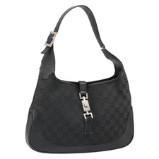 GUCCI GG Canvas Jackie Shoulder Bag Black Silver 001 3306 Auth 185970 picture